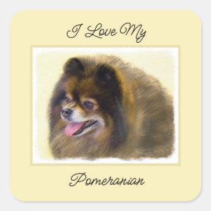 Pomeranian Black and Tan Painting Original Dog Art Square Sticker