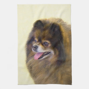 Pomeranian Black and Tan Painting Original Dog Art Tea Towel