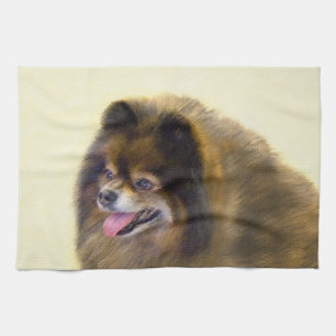 Pomeranian Black and Tan Painting Original Dog Art Tea Towel