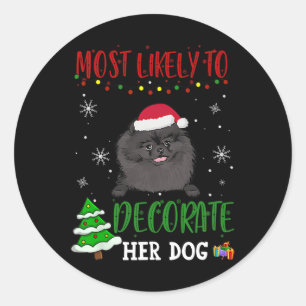 Pomeranian Black Dog Christmas Most Likely To Deco Classic Round Sticker
