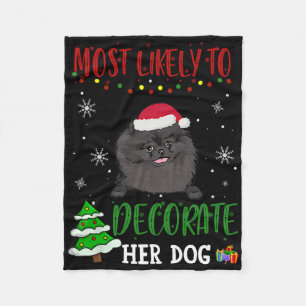 Pomeranian Black Dog Christmas Most Likely To Deco Fleece Blanket