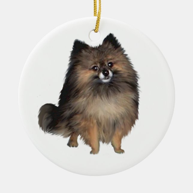 Pomeranian -  brindle ceramic tree decoration (Front)