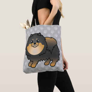Pomeranian Cartoon Dog In Black And Tan Colour Tote Bag