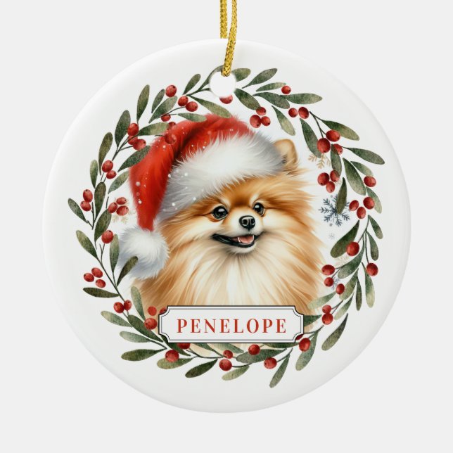 Pomeranian Ceramic Circle Ornament (Front)