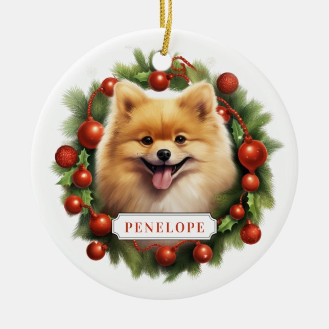 Pomeranian Ceramic Circle Ornament (Front)