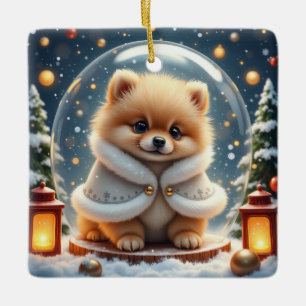Pomeranian Christmas Art Ceramic Ornament