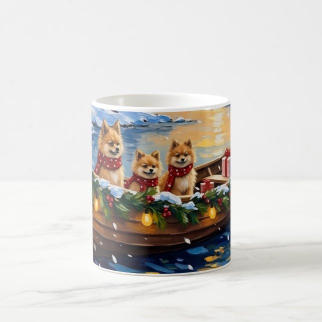 Pomeranian Christmas Boat Holiday Coffee Mug (Center)