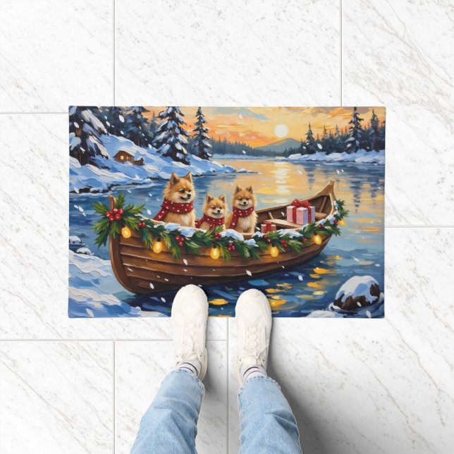 Pomeranian Christmas Boat Holiday Doormat (Indoor)