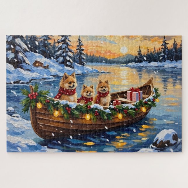 Pomeranian Christmas Boat Holiday Jigsaw Puzzle (Horizontal)