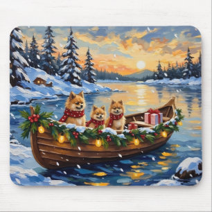 Pomeranian Christmas Boat Holiday Mouse Pad
