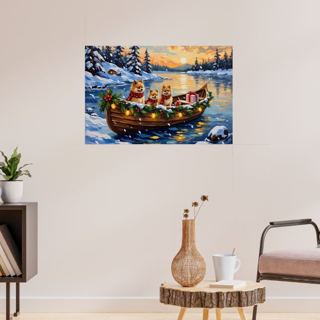 Pomeranian Christmas Boat Holiday Poster (Living Room 3)