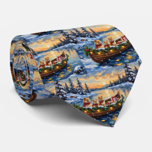 Pomeranian Christmas Boat Holiday Tie
