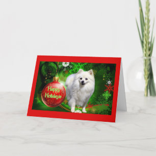 Pomeranian Christmas Card Red Ball Green