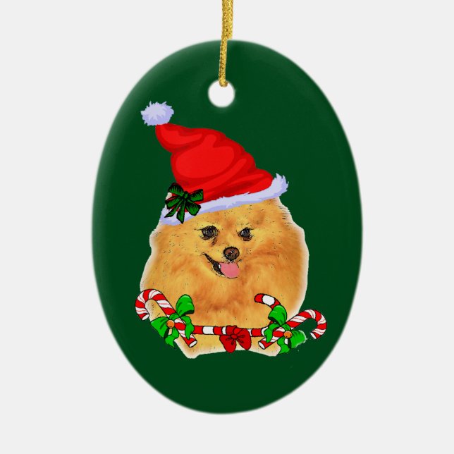 Pomeranian Christmas Ceramic Ornament (Front)