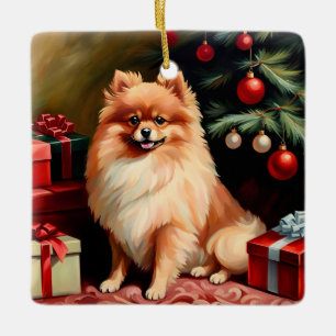 Pomeranian Christmas Ceramic Ornament