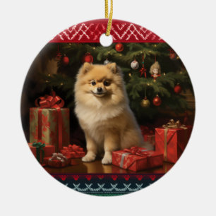 Pomeranian Christmas Ceramic Ornament
