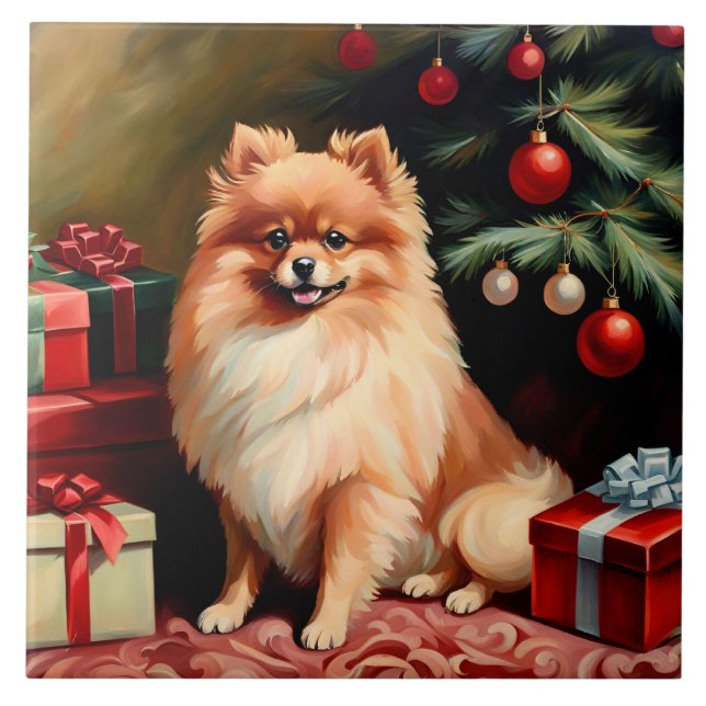 Pomeranian Christmas Ceramic Tile (Front)