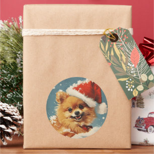 Pomeranian Christmas Classic Round Sticker