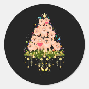 Pomeranian Christmas Dog Tree Lights Holiday Pomer Classic Round Sticker