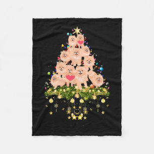Pomeranian Christmas Dog Tree Lights Holiday Pomer Fleece Blanket