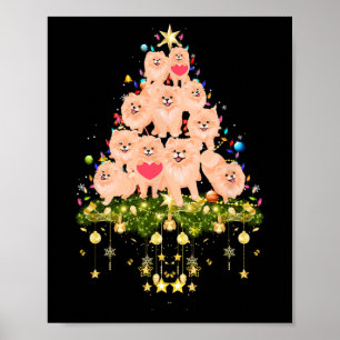 Pomeranian Christmas Dog Tree Lights Holiday Pomer Poster