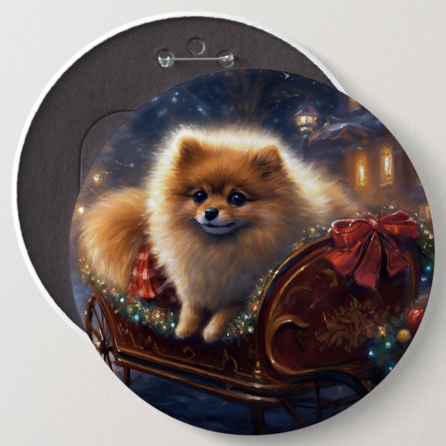 Pomeranian Christmas Festive Season Brushed  6 Cm Round Badge (Front & Back)