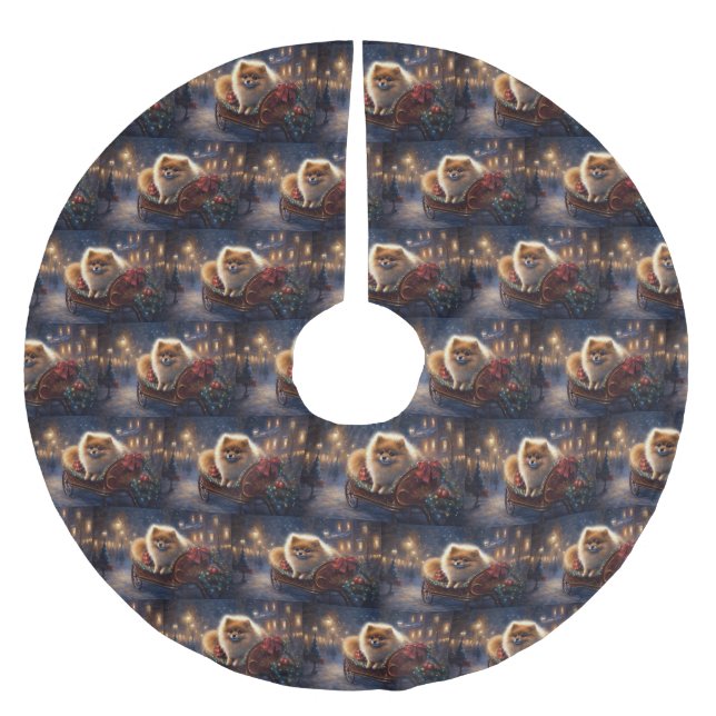 Pomeranian Christmas Festive Season Brushed  Brushed Polyester Tree Skirt (Front)