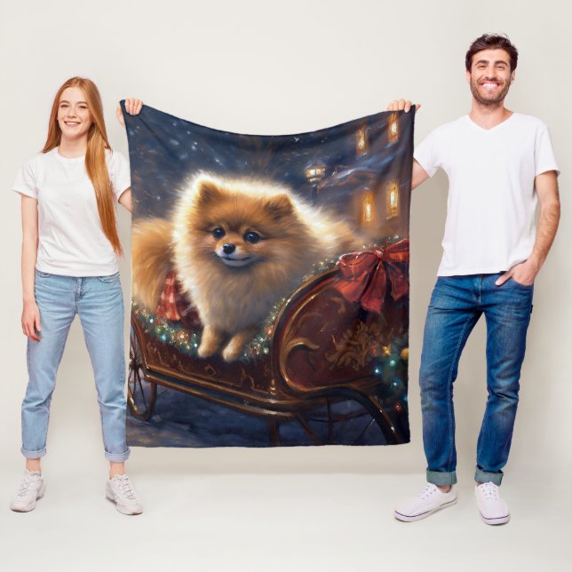 Pomeranian Christmas Festive Season Brushed  Fleece Blanket (In Situ)