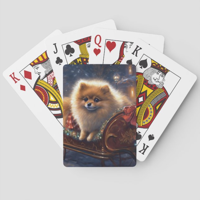 Pomeranian Christmas Festive Season Brushed  Playing Cards (Back)