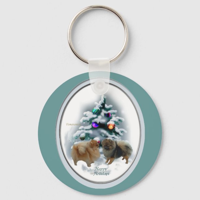 Pomeranian Christmas Gifts Key Ring (Front)