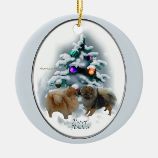 Pomeranian Christmas Gifts Ornament (Front)