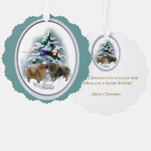 Pomeranian Christmas Gifts Tree Decoration Card