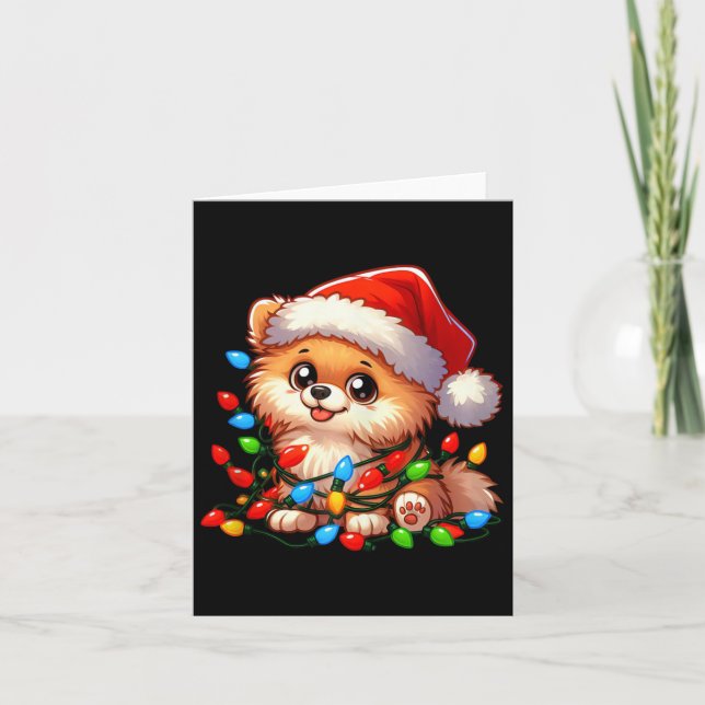 Pomeranian Christmas Lights Dog Funny Xmas  Card (Front)