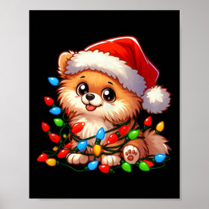 Pomeranian Christmas Lights Dog Funny Xmas Poster