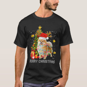 Pomeranian Christmas Lights Tree Santa Xmas Pajama T-Shirt