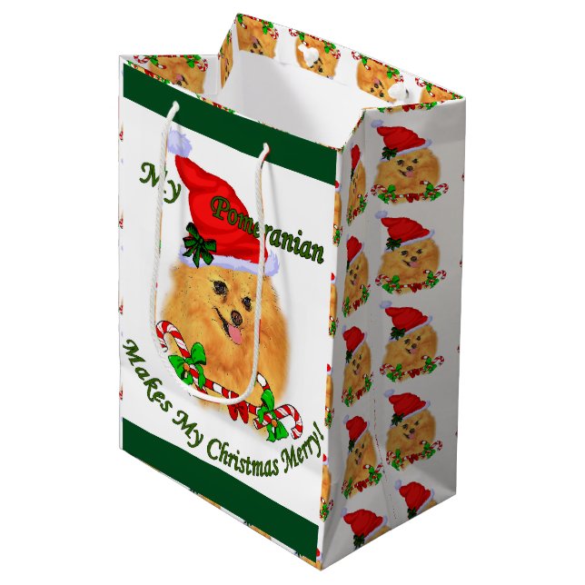 Pomeranian Christmas Medium Gift Bag (Front Angled)