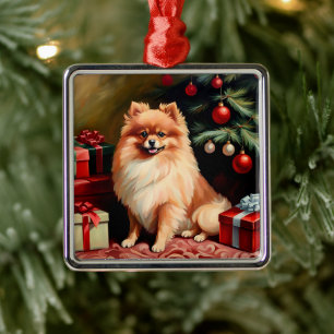 Pomeranian Christmas Metal Ornament