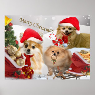 Pomeranian Christmas snow scene Print