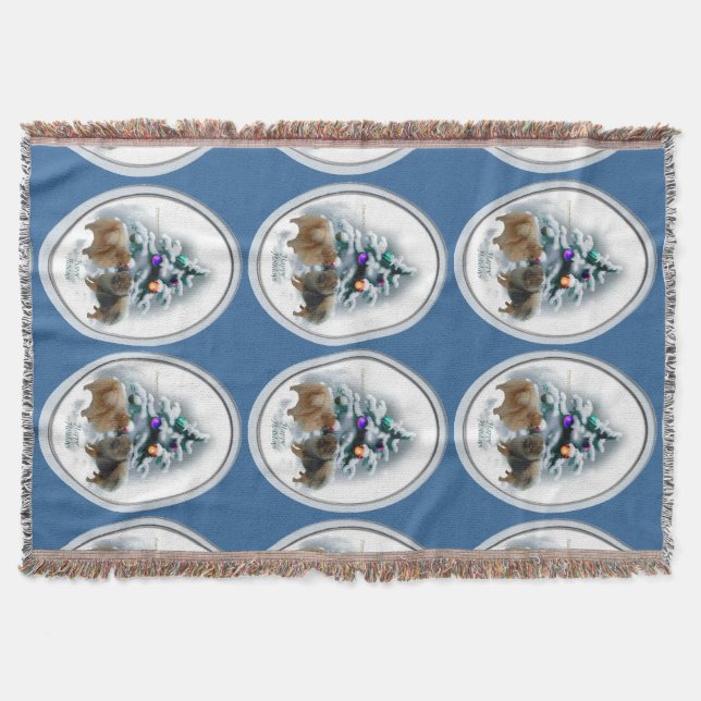 Pomeranian Christmas Throw Blanket (Front)