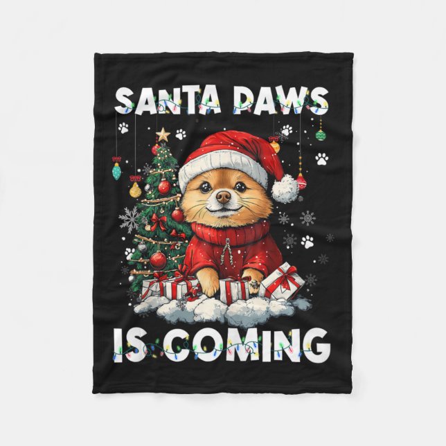 Pomeranian Christmas Tree Decorations Dog Lover Xm Fleece Blanket (Front)