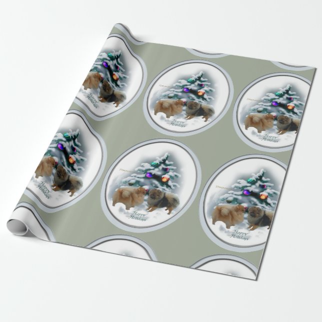 Pomeranian Christmas Wrapping Paper (Unrolled)