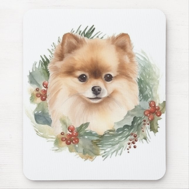 Pomeranian Christmas Wreath Festive Pup Mouse Pad (Front)