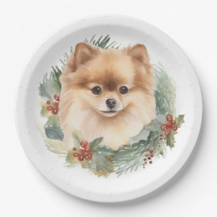 Pomeranian Christmas Wreath Festive Pup Paper Plate