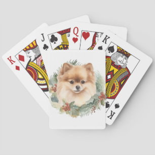 Pomeranian Christmas Wreath Festive Pup Playing Cards