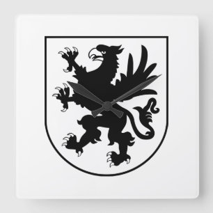 Pomeranian Coat of Arms Black and White Heraldic Square Wall Clock