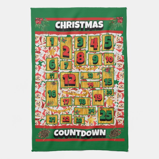 Pomeranian Countdown Christmas Advent Calendar Dog Tea Towel (Vertical)