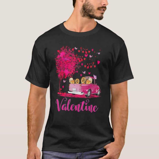 Pomeranian Couple Truck Happy Valentine's Day T-Shirt (Front)