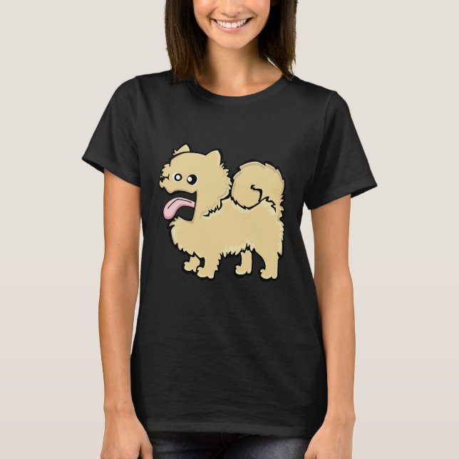 Pomeranian Cream (Full Body) Blue Bg T-Shirt (Front)