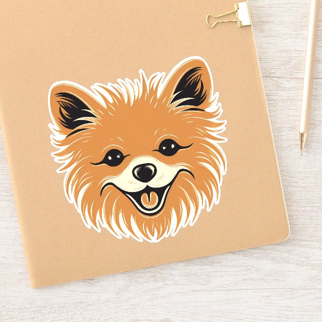 Pomeranian Cute Dog Face Puppy Cartoon Contour (Notebook)