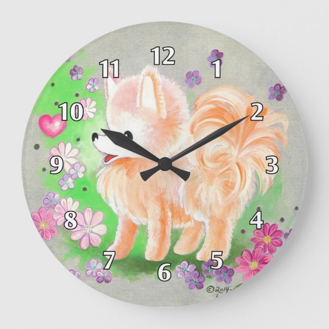 Pomeranian Cute Puppy Dog Large Clock (Front)